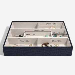 STACKERS NAVY VEGAN CROCODILE SUPERSIZE DEEP 7 SECTION MODULAR JEWELRY BOX